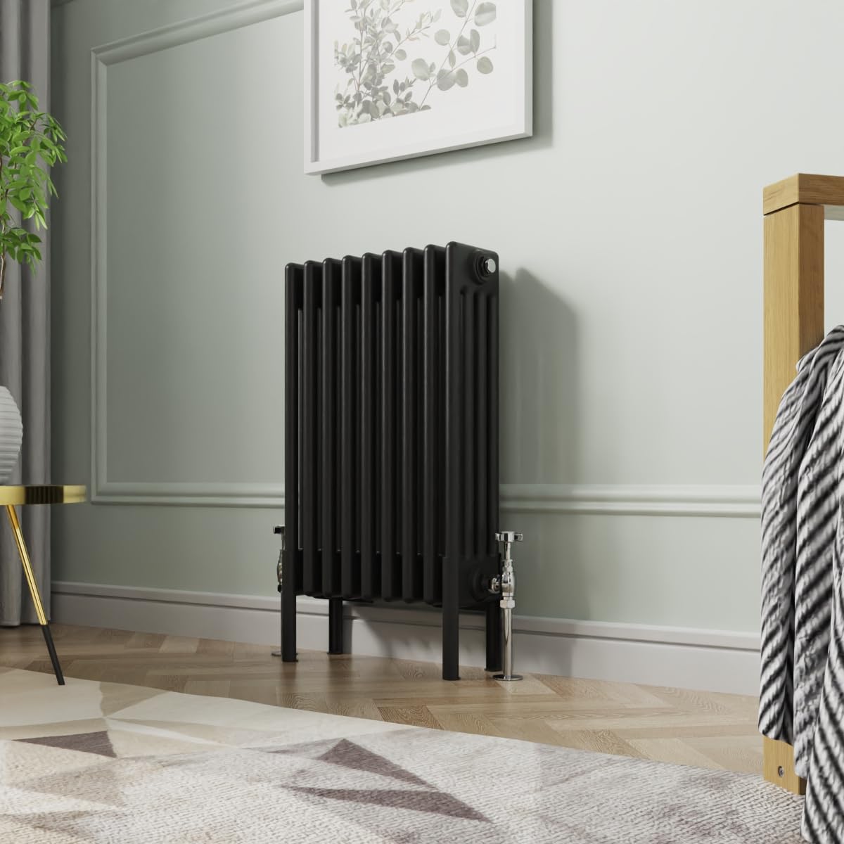 NRG 600x425mm Black Cast Iron Radiator 4 Column Perfect for Bathrooms, Kitchen, Living Room — image 1