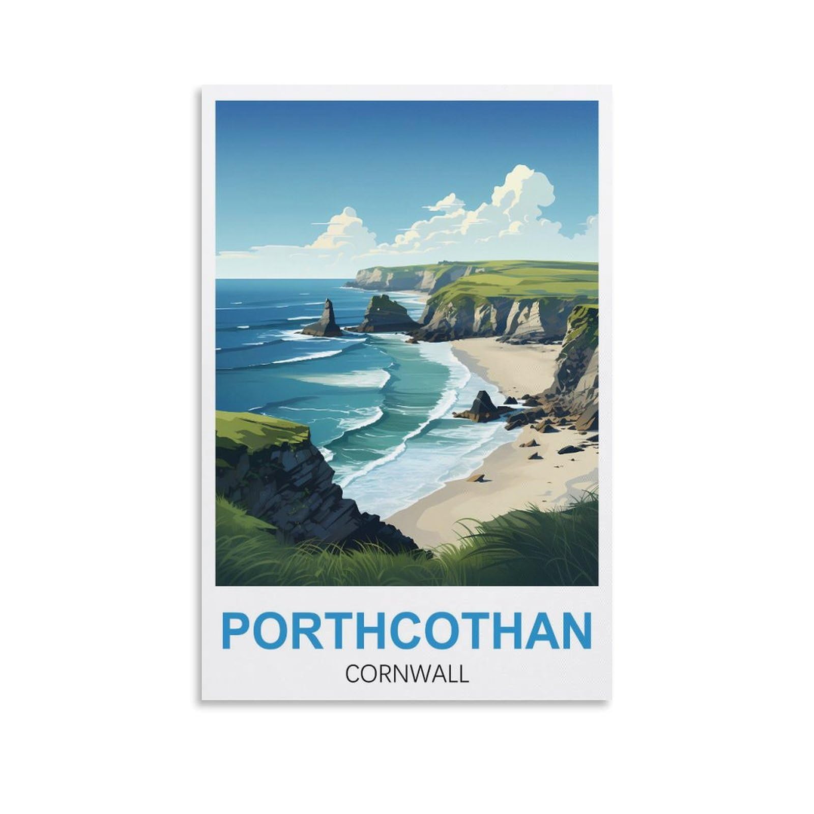 LNHZGNJNH Porthcothan Cornwall Vintage Travel Posters 12x18inch(30x45cm) Canvas Wall Art Wall Print Painting Decor Living Room Bedroom Decor