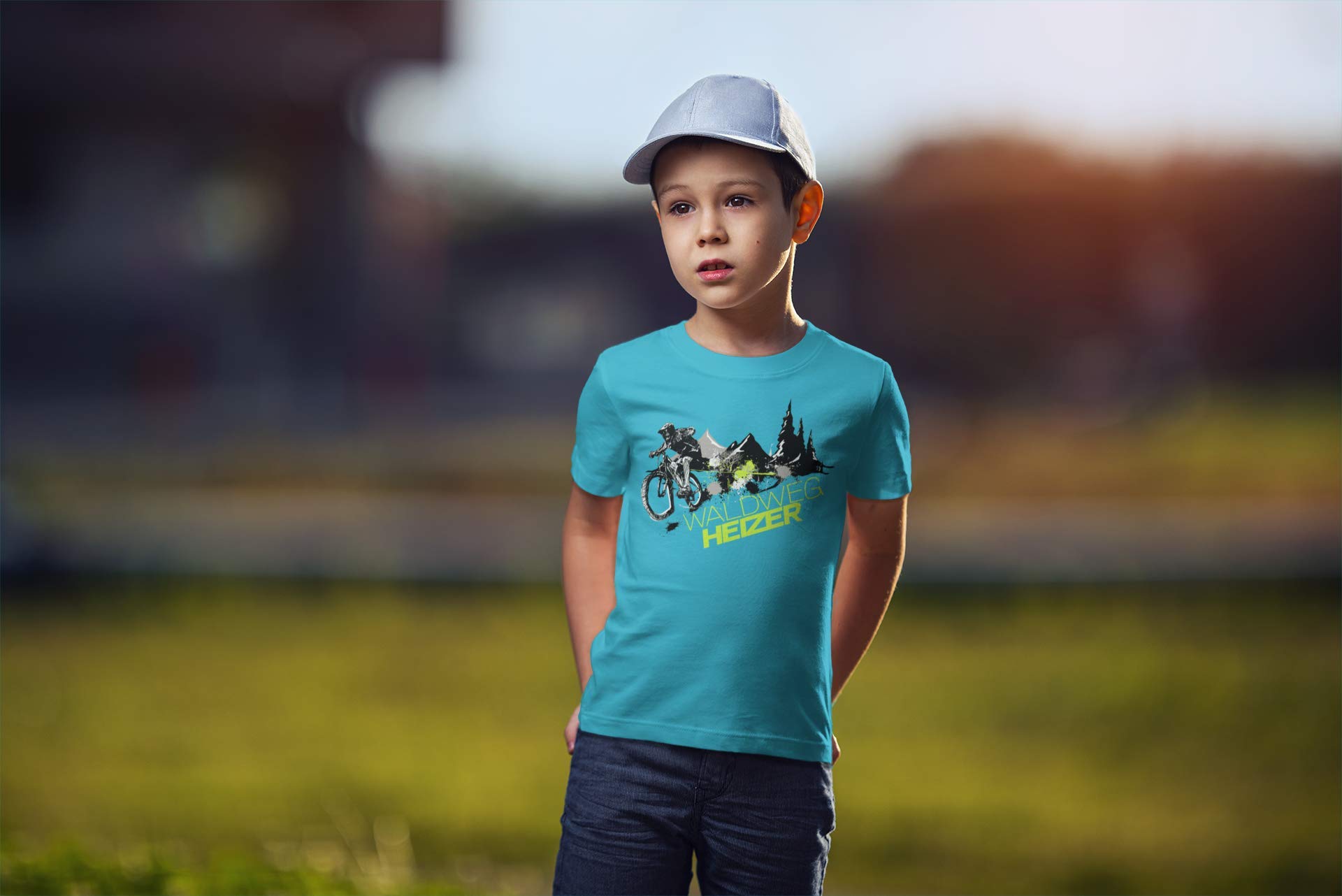 Baddery Fahrrad T-Shirt Kinder - „Waldweg Heizer“ | MTB & Downhill Motiv - Shirt für Jungen & Mädchen