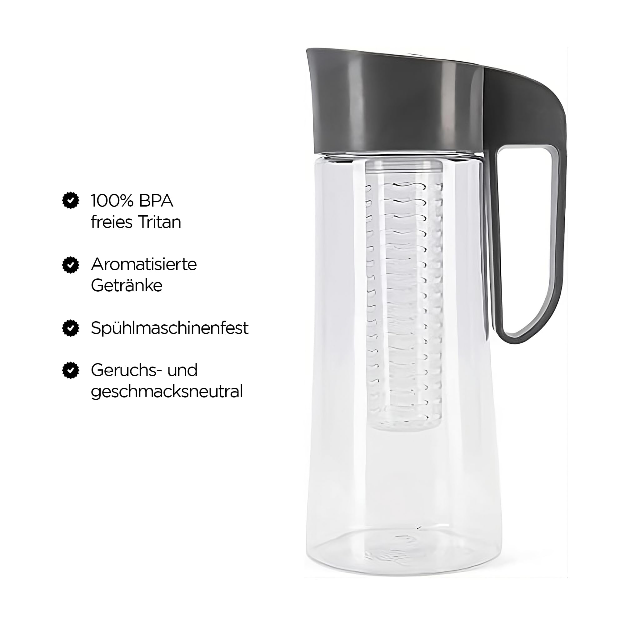 Cucina Sana Fruit and Tea Infusion Pitcher with Lid for Flavorful Hydration – Fruit Water Infuser Pitcher 68 oz – Infused Water Pitcher BPA free – Water Carafe for Hot/Cold Water (orange)