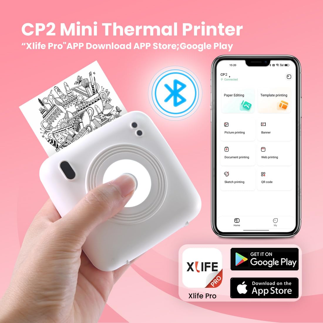 Mini Stampante Portatile CP2, Stampante Fotografica per iOS e Android, Etichette Adesive per Lavoro e Viaggi