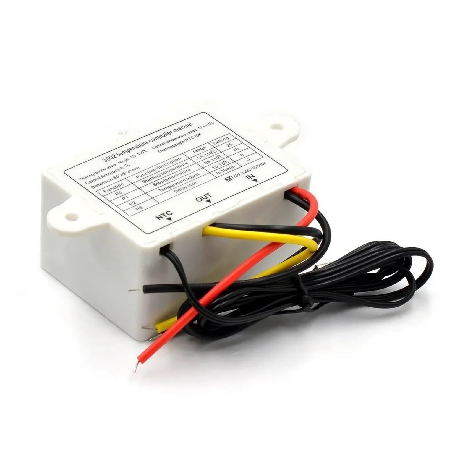 XH-W3002 10A 12V 24V 110V 220V AC Regolatore di temperatura LED digitale for incubatore Interruttore di riscaldamento e raffreddamento Termostato Sensore NTC(110V-220V1500W)