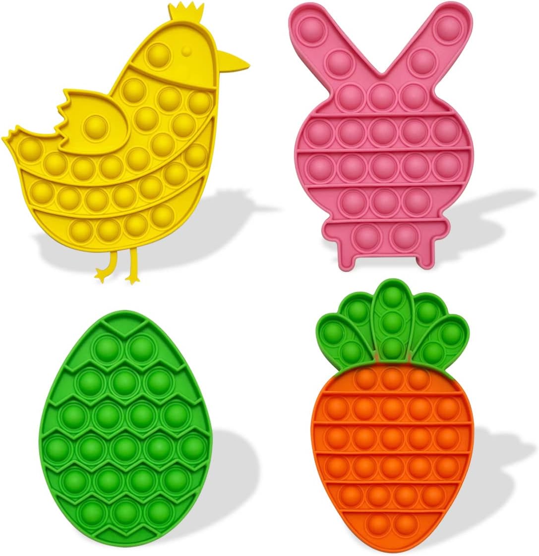 JoFAN 4 Pack Easter Fidget Sensory Pop Toys for Kids Boys Girls Toddlers Easter Basket Stuffers Stress Relief Gifts Party Favors
