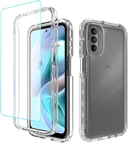 Funda para Moto G31Moto G41, XT2167 con protector de pantalla de vidrio templado, transparente 360 protección de cuerpo completo, carcasa dura + TPU