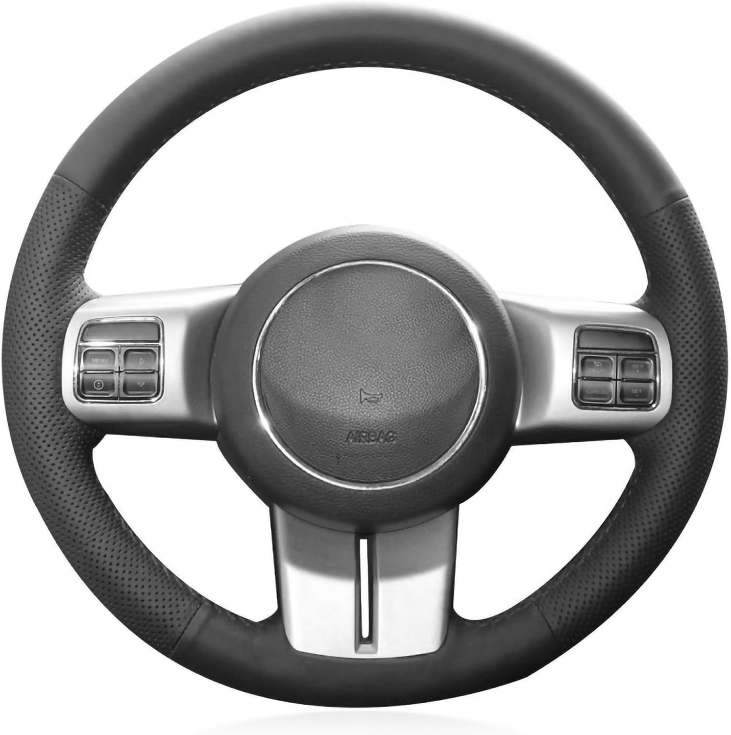 Loncky Genuine Leather Carbon Fiber Custom Steering Wheel Covers for Jeep Compass Patriot 2011-2017 / Wrangler 2011-2018 / Grand Cherokee Laredo 2011-2013 / Liberty 2011 2012 Stitched Accessories