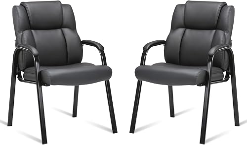 CLATINA Silla de oficina para invitados de 275 libras, silla de recepción de cuero con respaldo acolchado para reposabrazos, sillas de vestíbulo