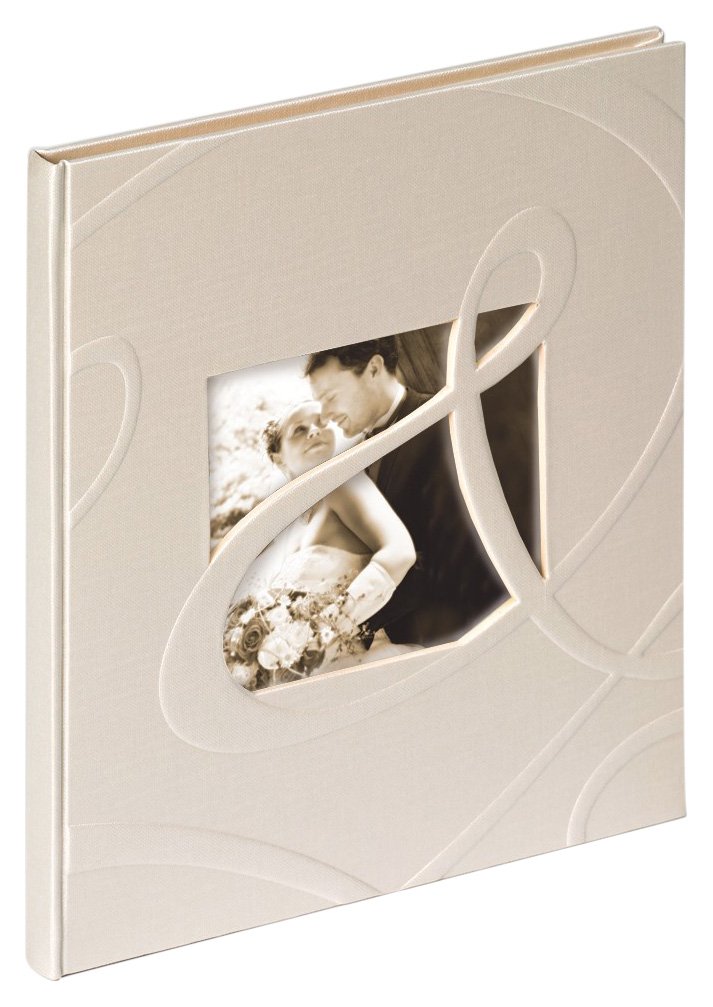Walther Design GB-122 Ti Amo Wedding Guest Book with Linen Cover & Blind Embossing die Cut for Your Personal Picture, 9 x 9.8 inch (23 x 25 cm), 144 White Pages, White