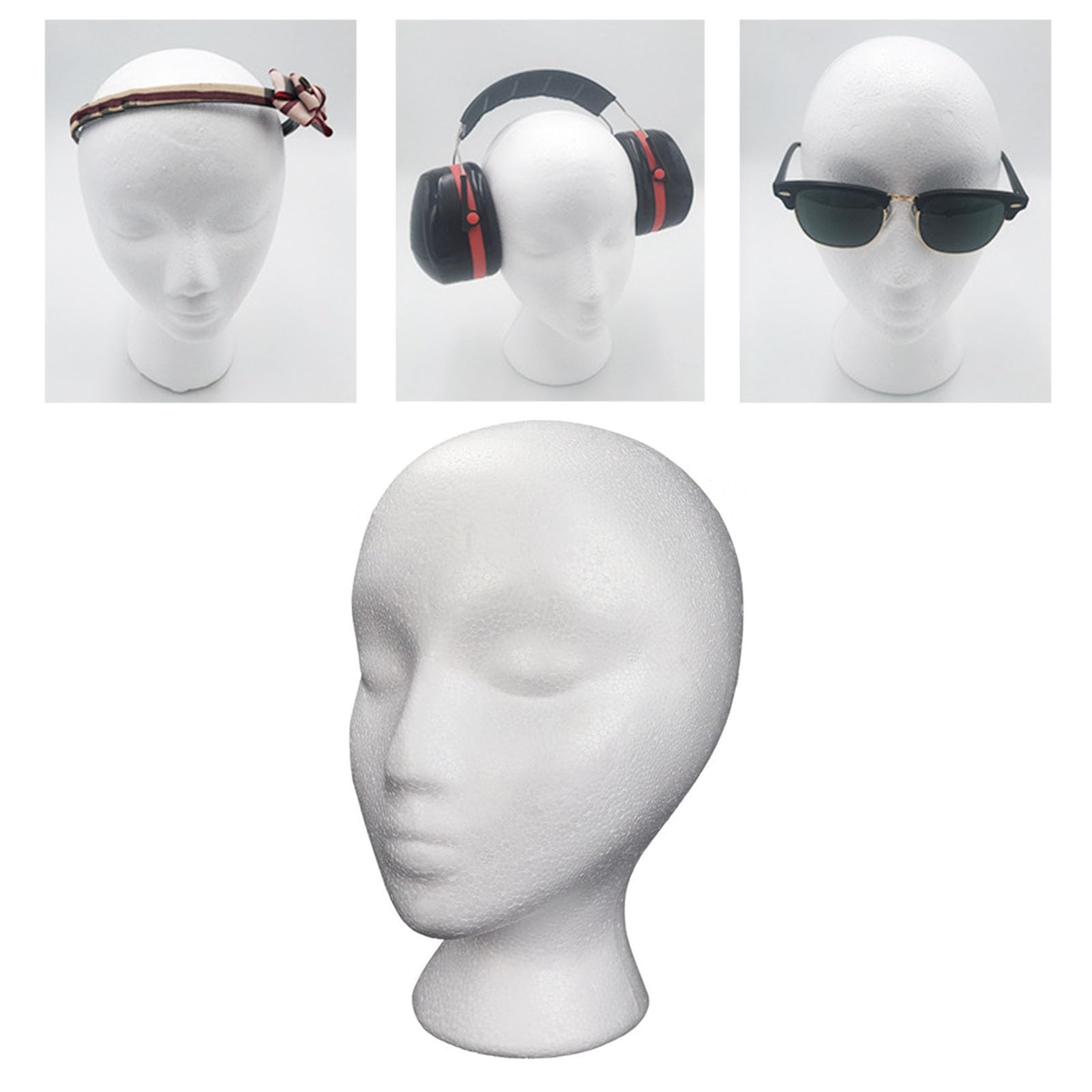 blodfune Female Styrofoam Mannequin Head - Foam Wig Stand for Hats, Wigs & Sunglasses - Polystyrene Manikin Model Dummy Head (white)
