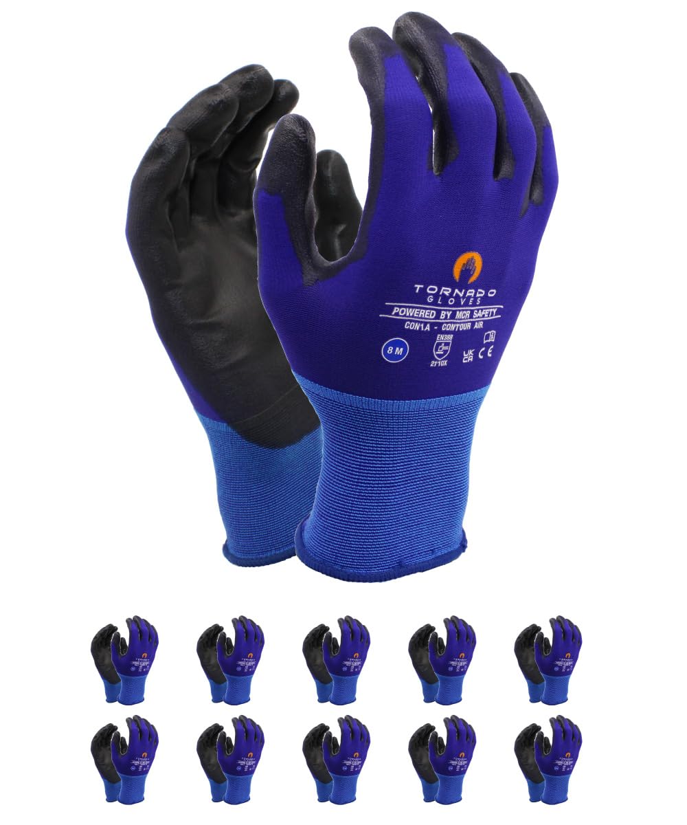 MCR Safety CONTOUR AIR/Premium rękawice montażowe/rozmiar 11, 10 par/niebieskie/najwyższa jakość/rękawice montażowe/wyprodukowane w USA/rękawice robocze odporne na przecięcie