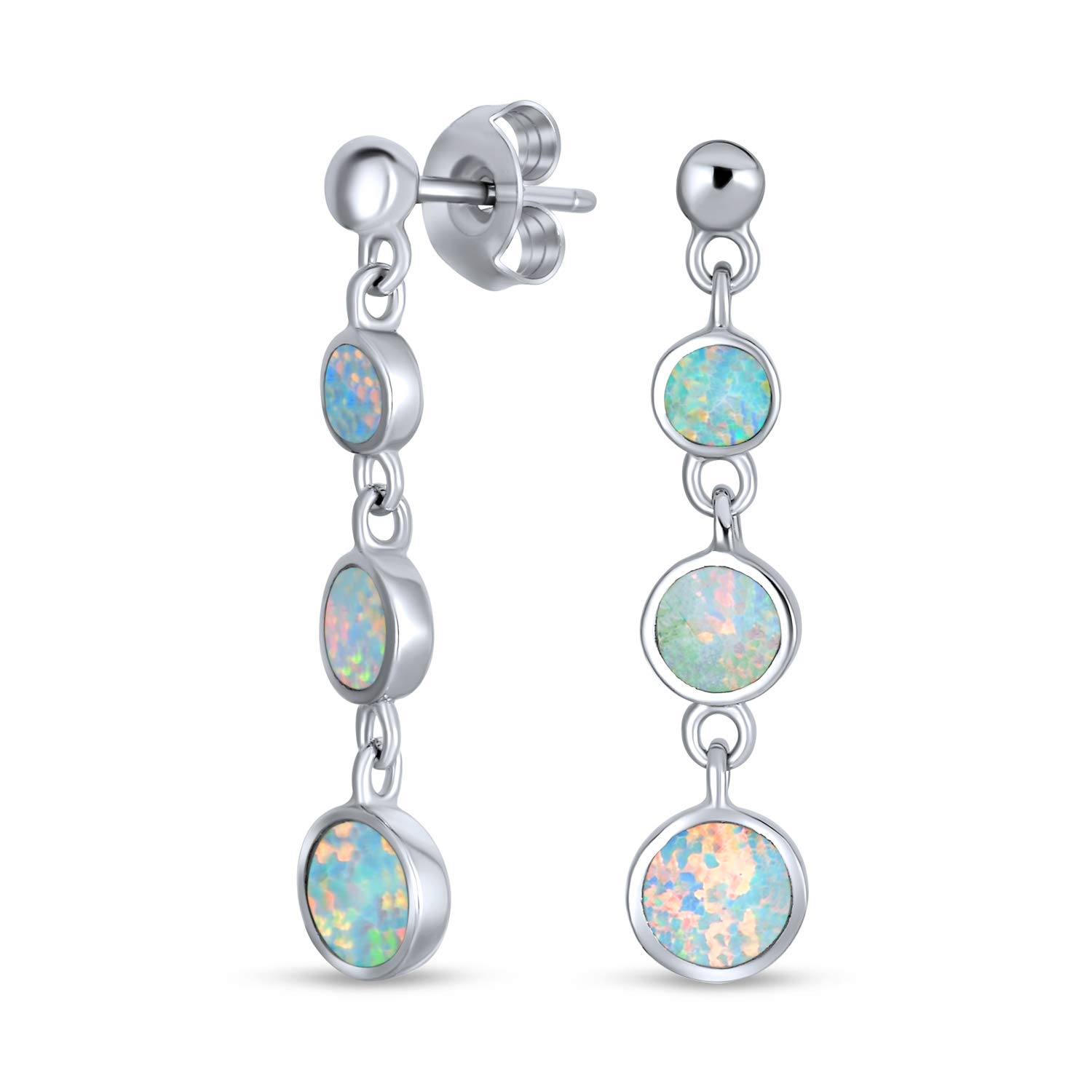 Gemma Geometrica Doppio Filo O Tre Lunetta Disco Rotondo Lineare Rosa Bianco Blu Arancio Fuoco Cerchio Opale Pendenti Goccia Per Donne Placcato Oro 14K .925 Argento
