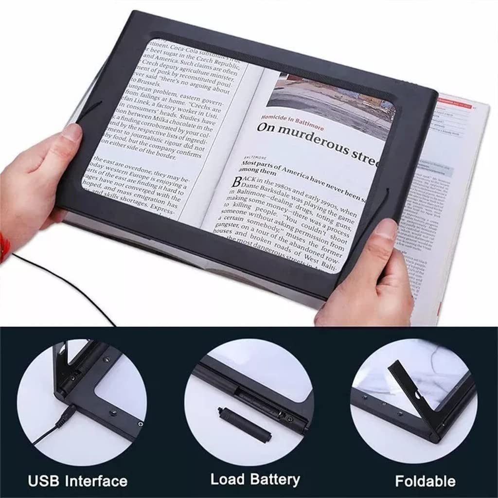 DEUYO Loupe de Lecture rectangulaire Pliable avec lumière, loupe de Table Pliante Portable Warm as Ever