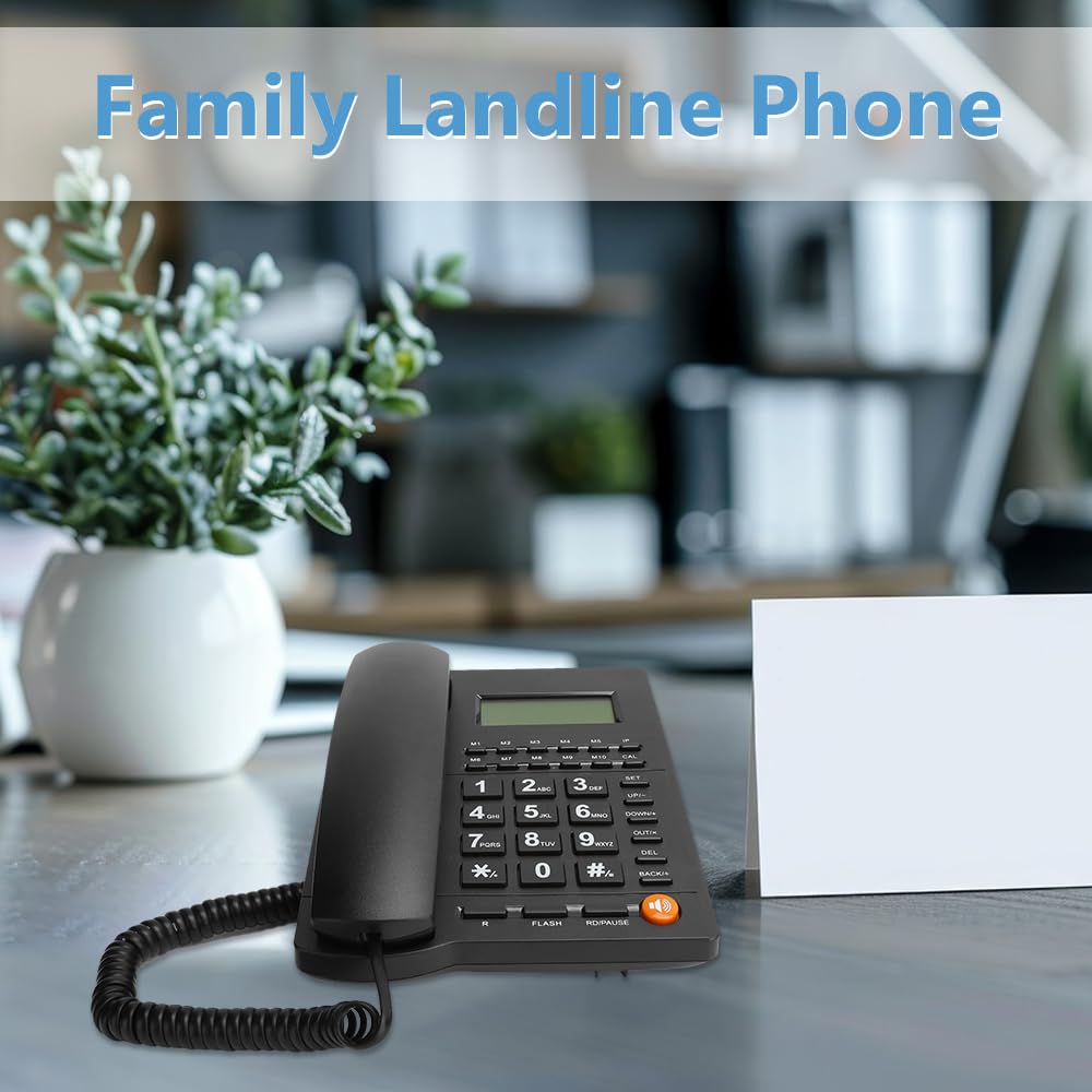 Garsent Telefono con Filo, Telefono Fisso Desktop, Pulsanti Grandi Telefoni a Casa con Controllo del Volume, Retroilluminazione, Funzioni di Riferimento Numerico per Ufficio, Reception,