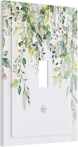 Placas de pared de eucalipto verde de una sola palanca, estilo rústico, cubierta de interruptor de luz de 1 cuadrilla, hojas de árbol, cubiertas