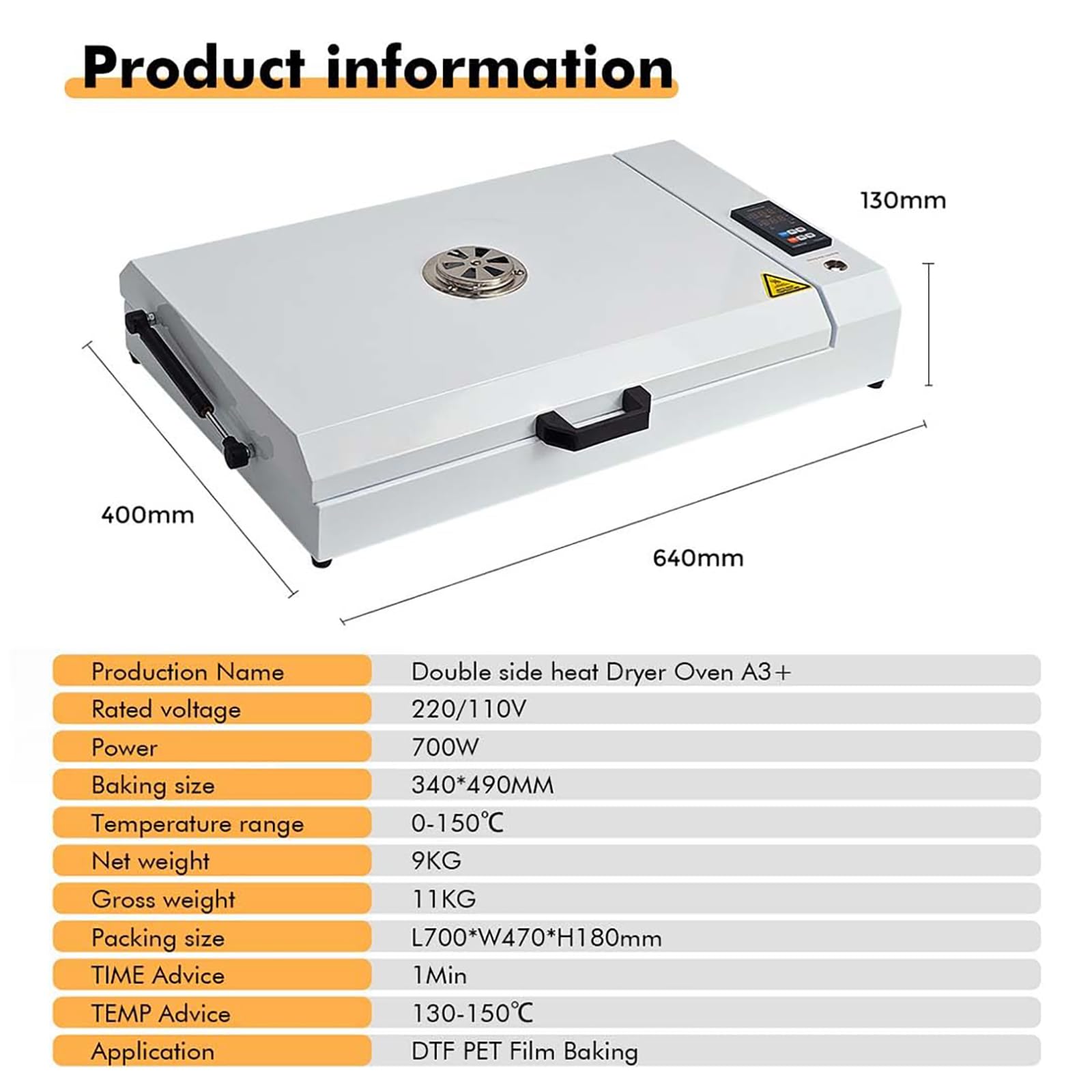 Piec Do Druku Dtf A3/a4, Suszarka Dwustronna Z Sterownikiem Led, Rozmiar Utwardzania 34×49cm, Regulowana Temperatura 0–150°c & Timer, Równomierne Ogrzewanie Do Sprzętu Transferowego Folii Pet Dtf