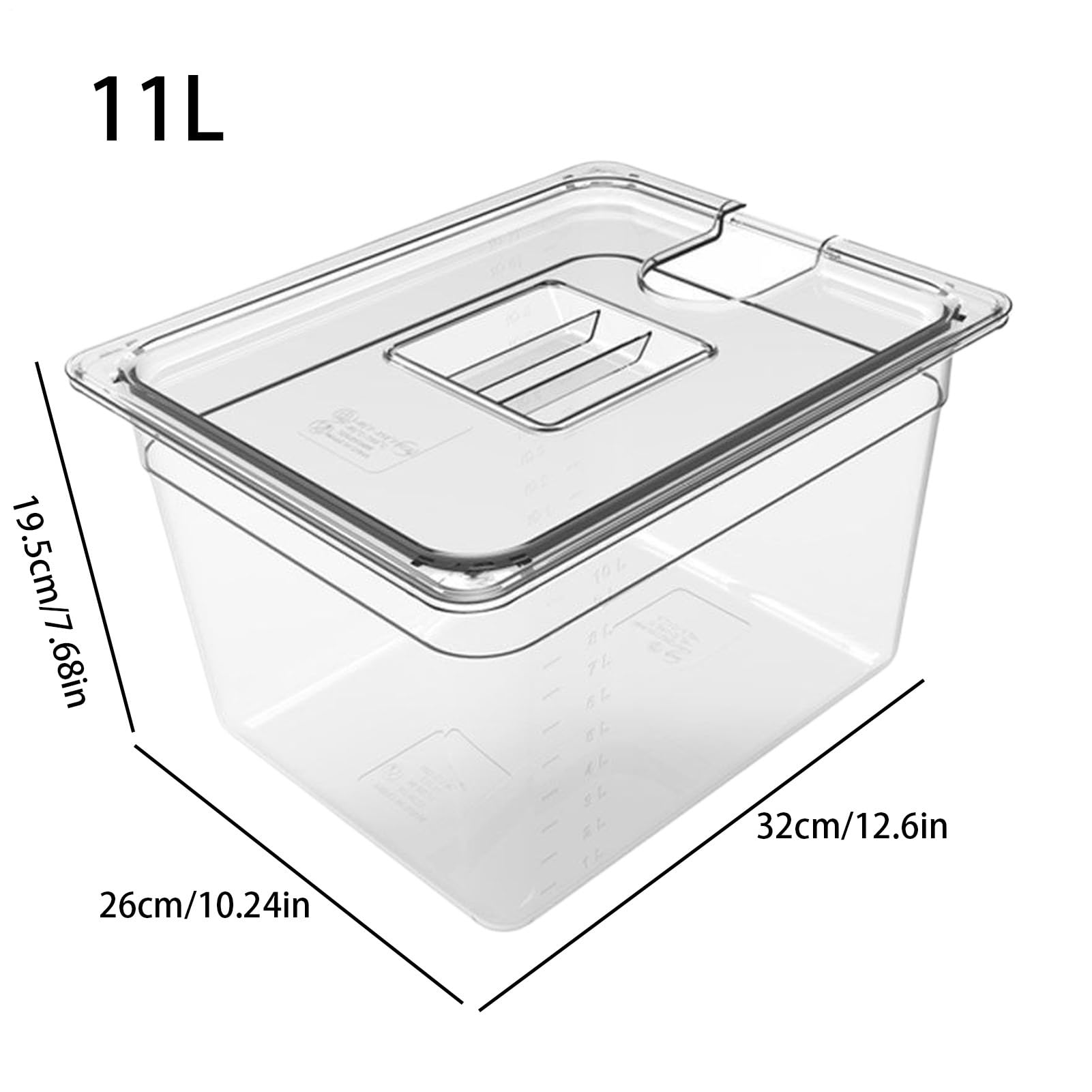 Grand récipient sous vide, récipient transparent de cuisson lente pour basses températures, récipient pour appareil sous vide avec couvercle, bol de cuisson sous vide pour mariner et cuire pour usage