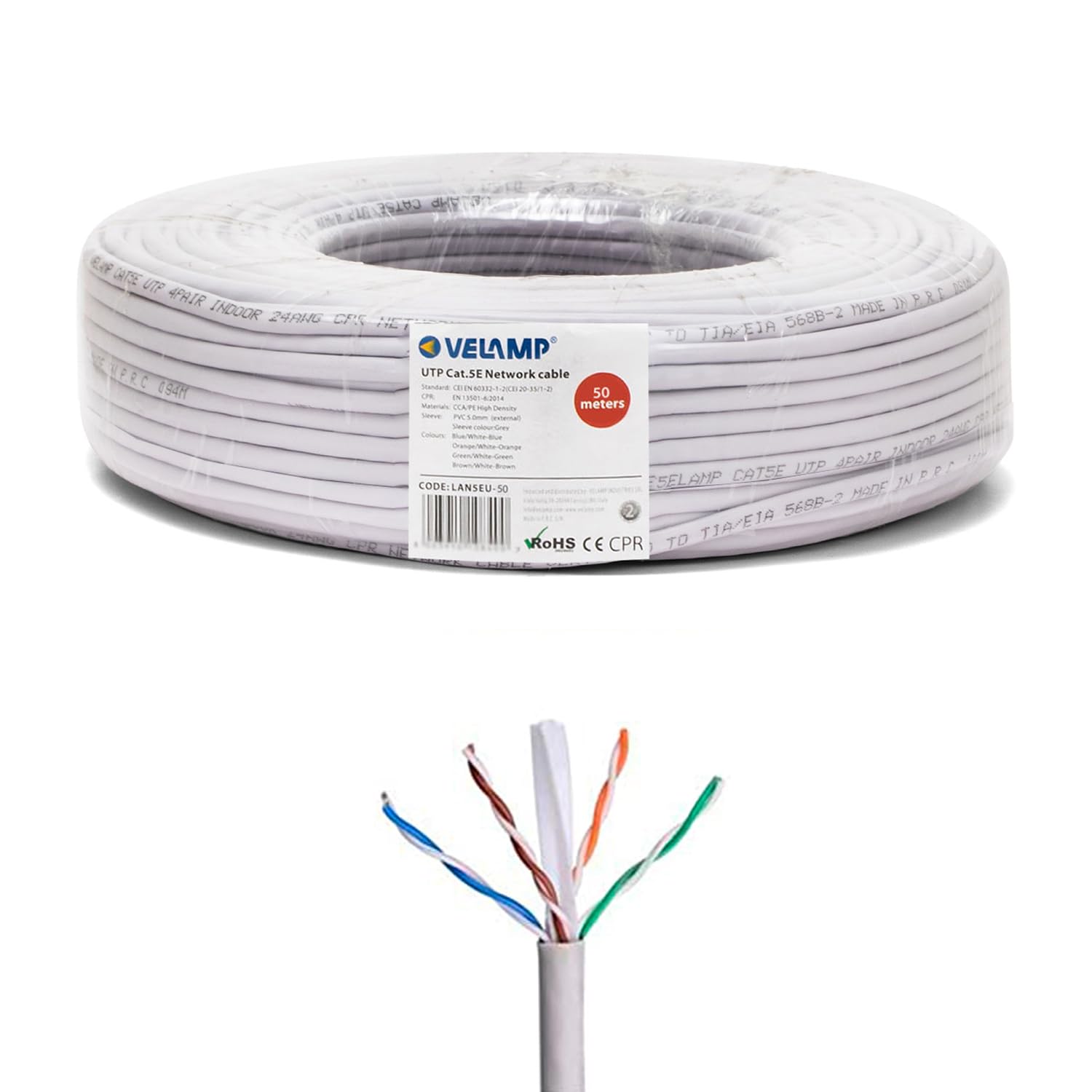 Velamp Cavo di Rete LAN Ethernet - Cat 5e – UTP – Lunghezza 100 mt - Matassa
