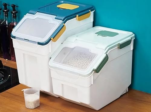 Vista 7 de Contenedor grande de almacenamiento de harina de 25 libras, paquete de 2 recipientes herméticos de almacenamiento de arroz con tapa de bloqueo