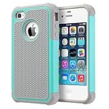iPhone 4S Case, iPhone 4 Case, UARMOR Shockproof Dual Layer Protective Hybrid Hard PC Cover TPU Bumper Scratch Resistant Durable Phone Case for Apple iPhone 4 / iPhone 4S, Mint Green/Gray