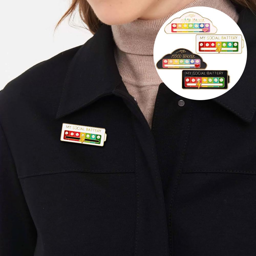 4 pines de estado de ánimo, insignias de batería social, pin esmaltado, divertido broche de batería social, divertido broche de estado de ánimo social para 7 días, lindo broche de expresión