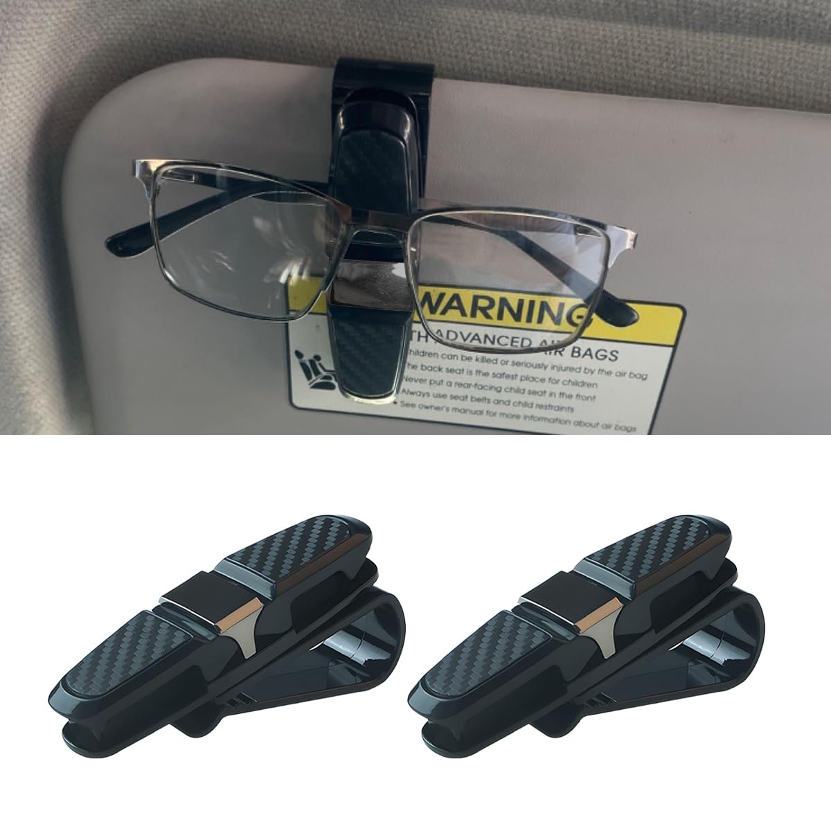 2 soportes para gafas para visera solar de automóvil, soporte de gafas de sol de doble extremo, clip giratorio de 180 grados, accesorio organizador universal para lentes interiores de