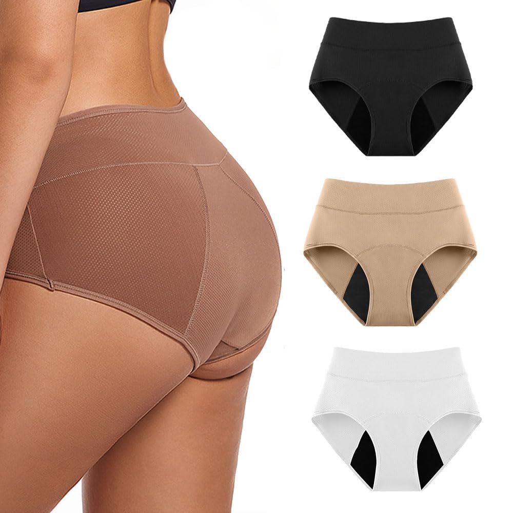 Glowora Culottes d’incontinence taille haute ultra-absorbantes Culottes Menstruelles Femme (Lot de 3) Lavables, Anti-fuite et Haute Absorption, Taille Haute