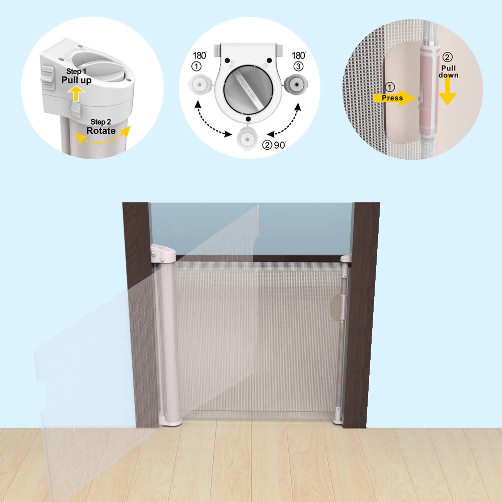 Buy Retractable Baby Gate Support Three Directions 52 INCH Wide Mesh