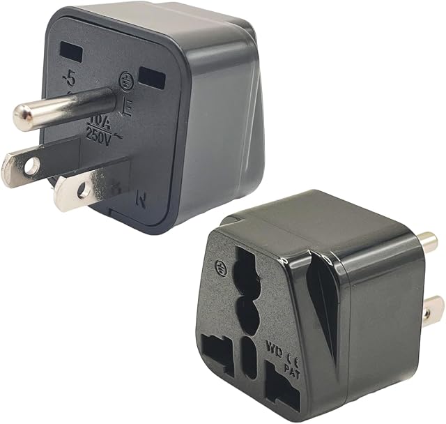 2 Pack Universal World to Canada/American Outlet Travel Adapter-Type B, 3 Pin Travel Plug Adapter, International Tourists from European/EU/China/Australia/UK to US Adapter