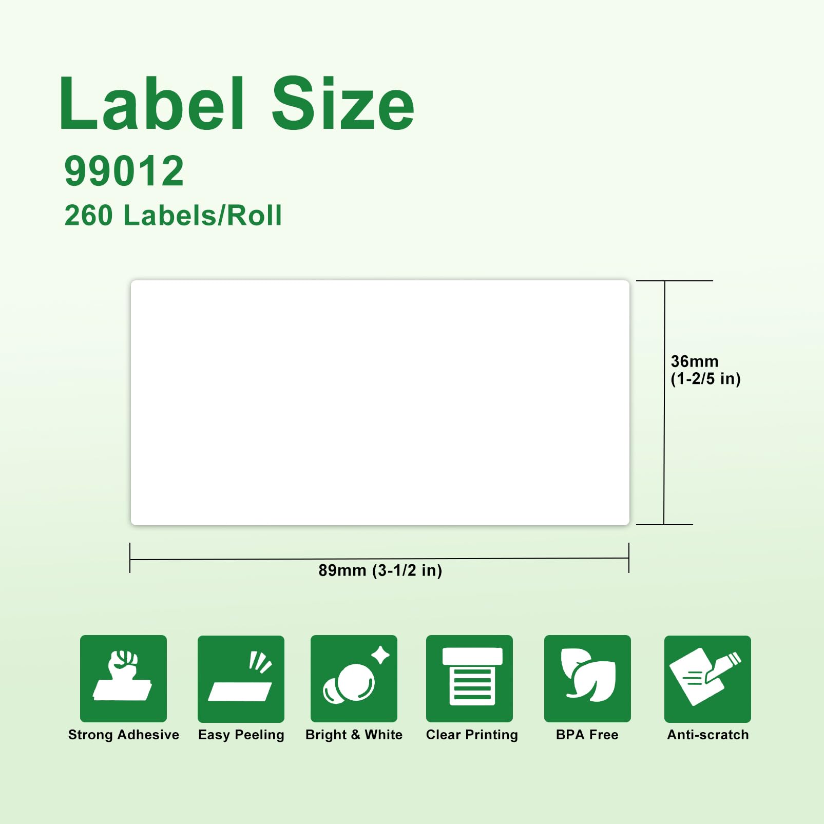 6 Rouleaux 99012 Étiquettes 36MM x 89 MM pour DYMO 99012 Étiquettes adhésives S072240 Compatible pour DYMO LabelWriter 550 5xl LabelWriter 450 4xl