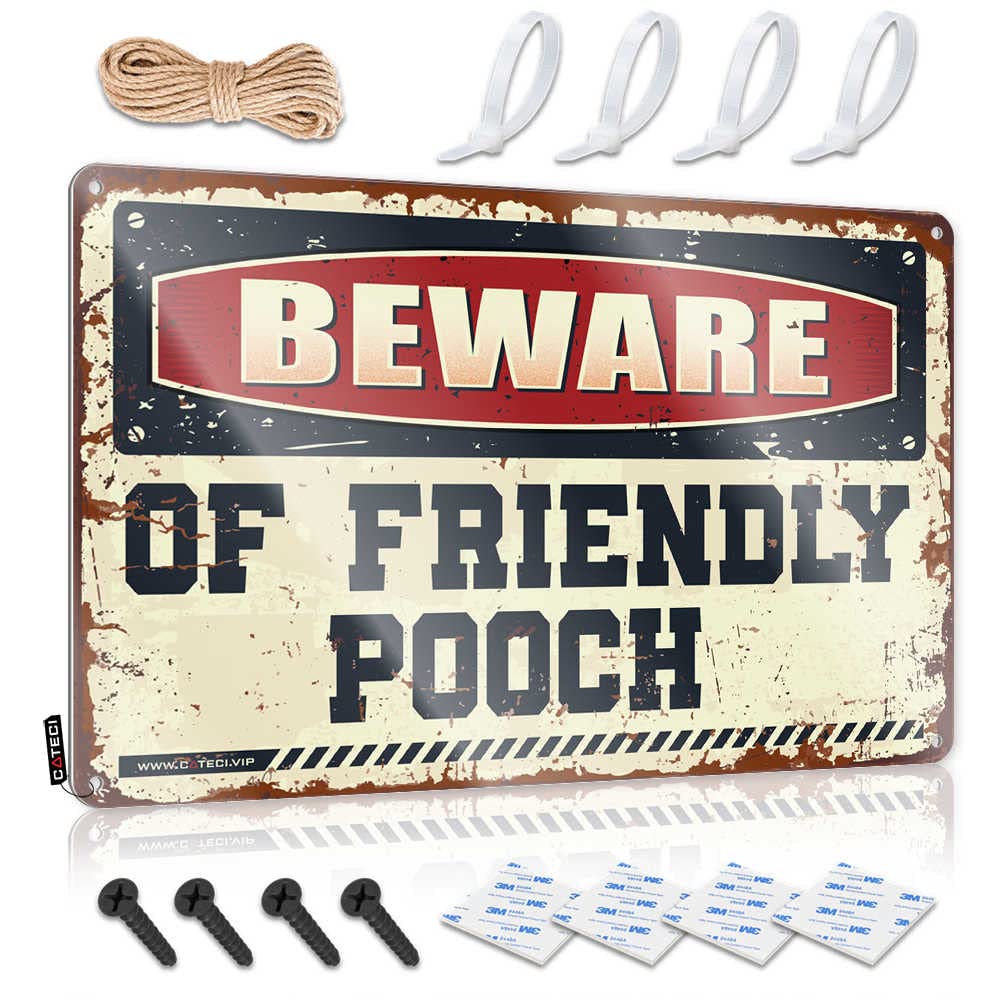 Vintage Home Decor, Matal Sign Funny Fun Wall Decor, Novelty Rustic Metal Tin Sign For Man Cave | Bedroom Holiday Gift Custom Beware Of Friendly Pooch(20X30CM)