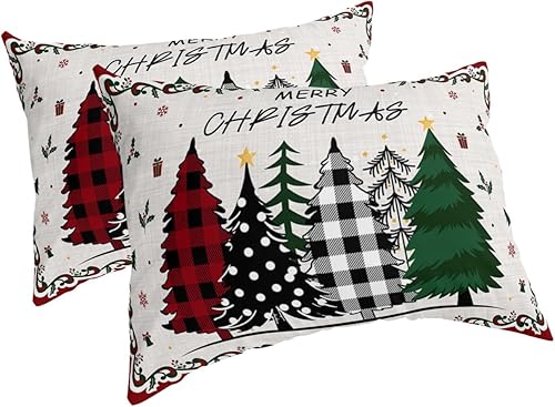 Miniatura 1 de Fundas de almohada de árbol de Navidad tamaño King, 2 paquetes de fundas de almohada suaves para sofá, funda de cojín lumbar de cuerpo largo con
