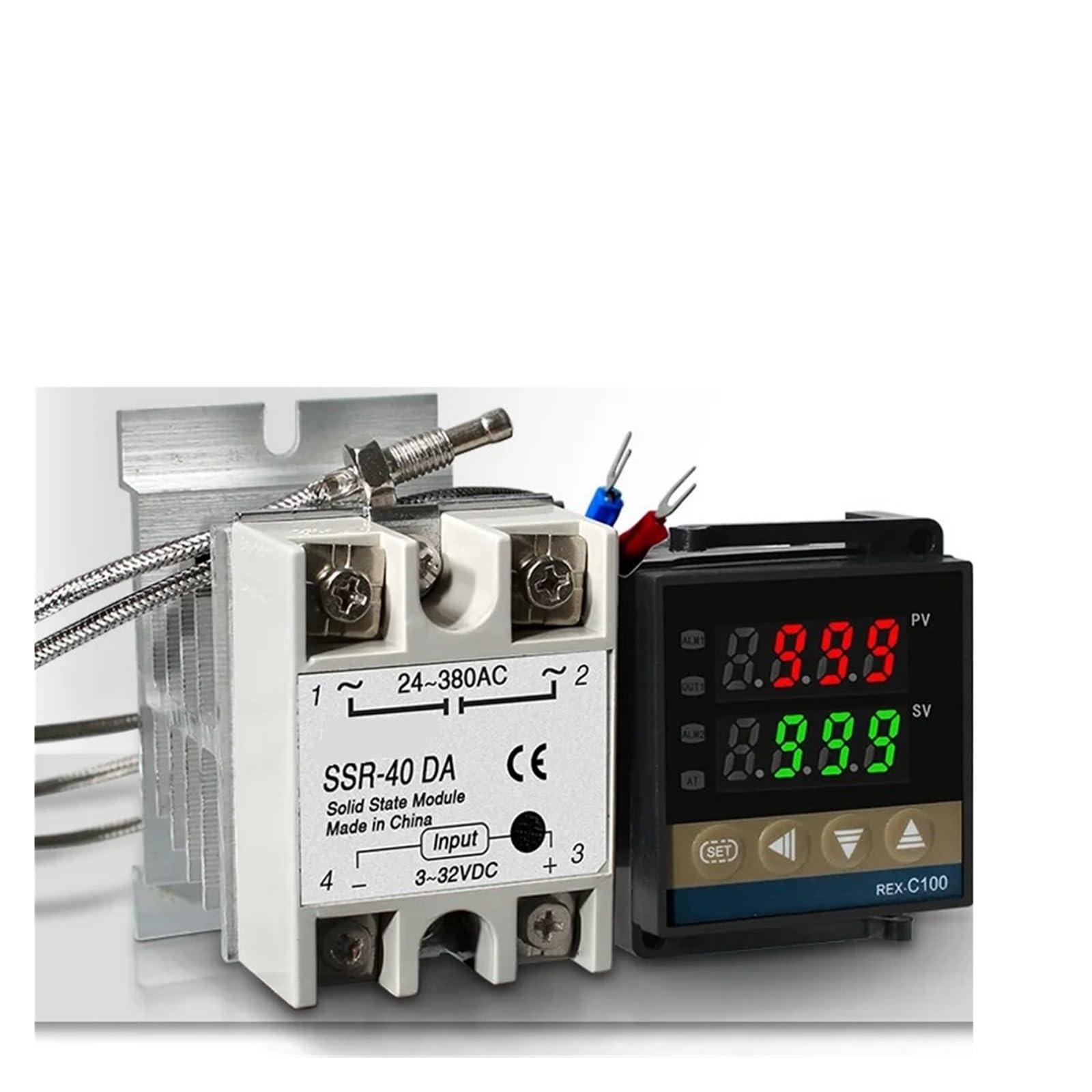 Regulator temperatury REX-C100 PID regulator temperatury 220 V, 400 stopni, cyfrowy termostat, wyjście 40 A, SSR, termopara, typ K(B zestaw 2 wyjścia SSR)