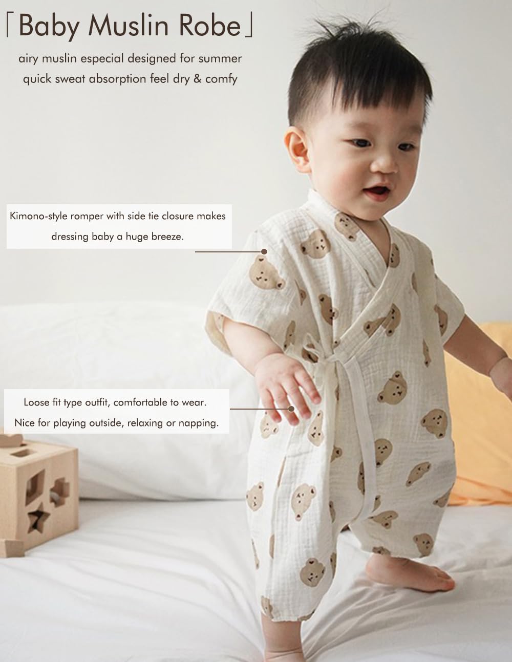 HahaNice Japanese Kimono Baby Thobe Cotton Infant Linen Romper 0-24 Months — view 3