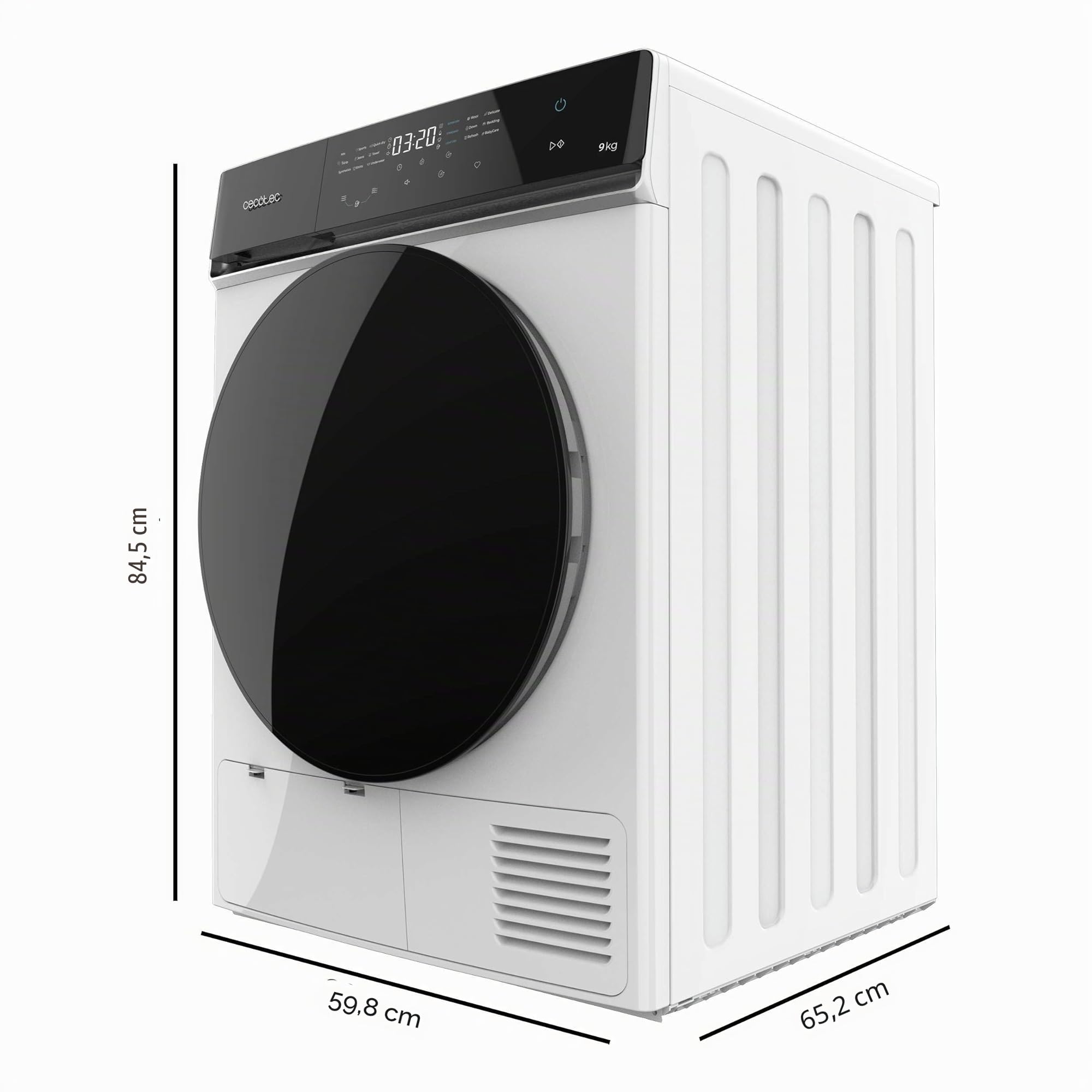 Cecotec Sèche linge pompe à chaleur en blanc de 9 kg Bolero DressCode Dry 9400 A++. Full Touch, 15 programmes, tambour en acier inoxydable, Repassage facile.