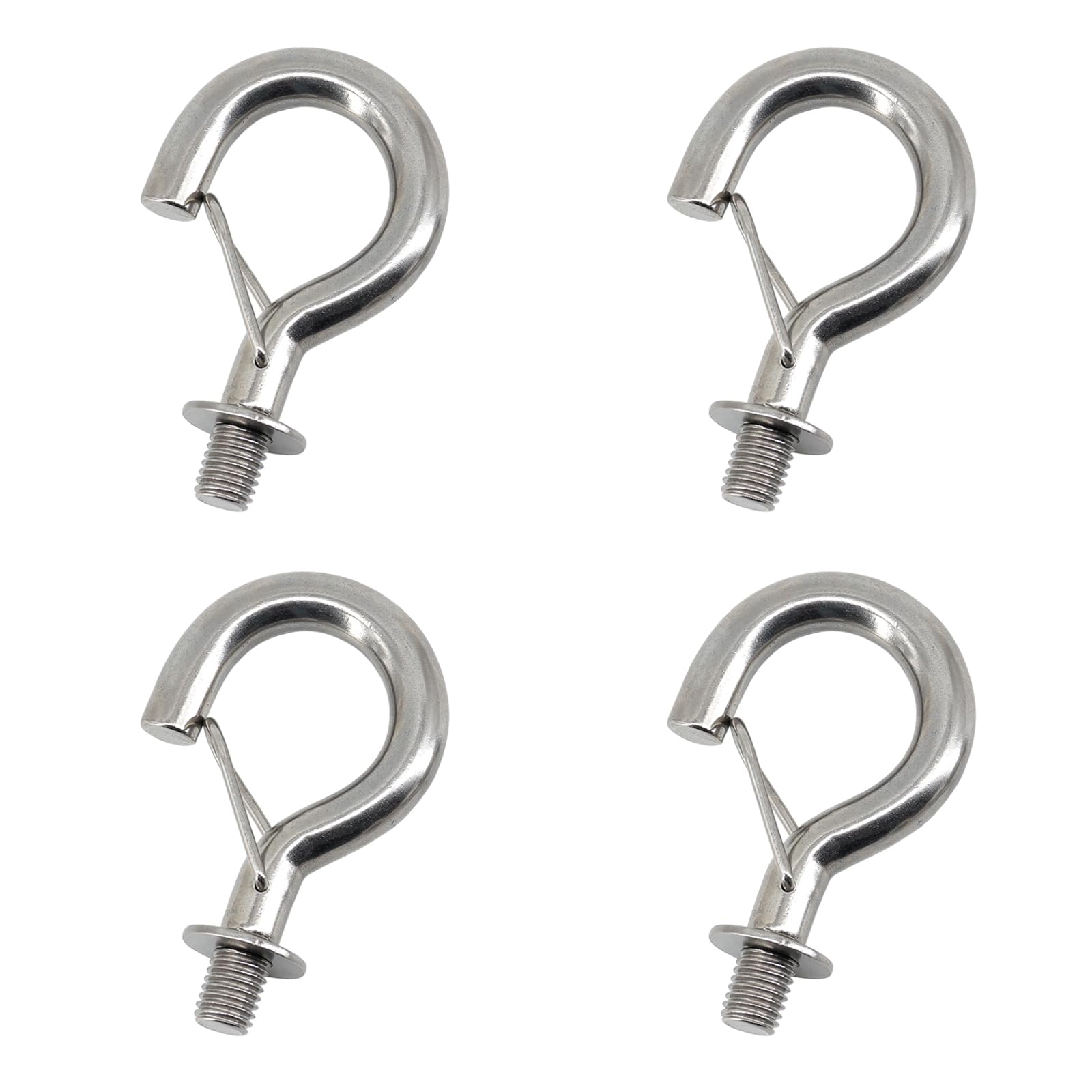 Faspiroty 4Pcs M8 304 Stainless Steel Question Mark Hanging Hook Bolt Eye Hook with Spring Buckle Connecting Hook for Ceiling Haning Hammock, Sandbag, Chain, Awning