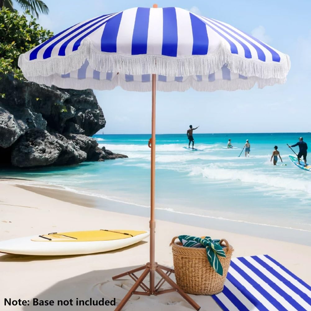 200 cm Parasol Plażowy w Paski z Frędzlami, Odchylany Parasol Ogrodowy z Ochrona UV do UPF 50+ i Stalowym Słupkiem na Plażę, Taras i Piknik(Yellow)