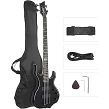 GLARRY Electric Bass Guitar 4 Strings Buring Fire Style HH Pickups for Beginner Adults Right Hand Amp Cable, Bag, Strap and Cord (Black)