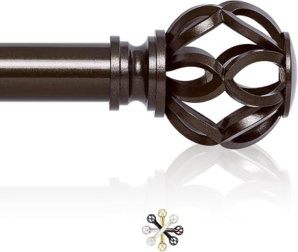 TVWOO Bronze Curtain Rod, Curtain Rods for Windows 28 to 60 Inch, 1 Inch Adjustable Curtain Rod, Heavy Duty Curtain Rods, Farmhouse Twisted Cage Finial Curtain Rods, Window