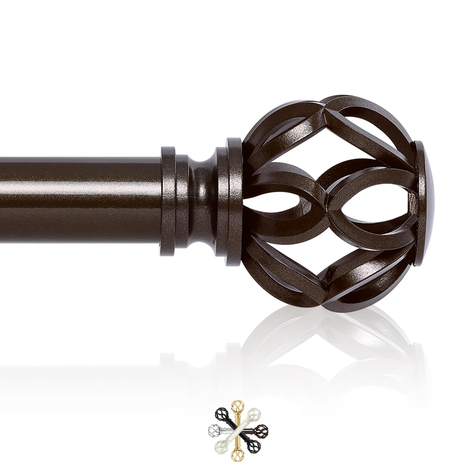 Bronze Curtain Rods for Windows 48 to 84 Inch(4-7Ft),1 Inch Adjustable Curtain Rod,Heavy Duty Curtain Rods,Decorative Twist Cage Finials Curtain Rods,Single Window Curtains Rods Set 36-88",Brown