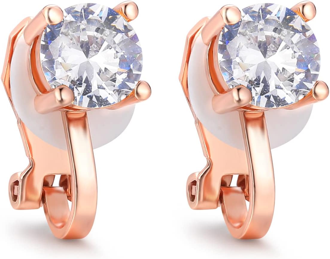 Clip on Earrings Small Stone 6mm CZ Cubic Zirconia Studs for No Pierced Ear