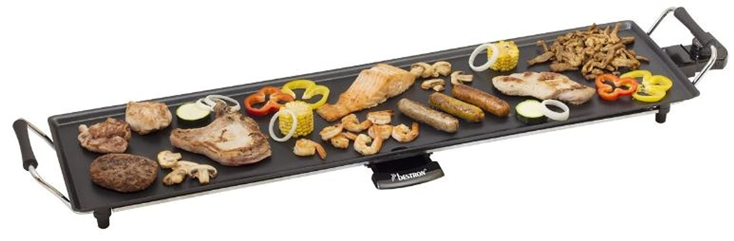 Bestron Piastra elettrica per grigliare, XXL Plancha piastra con rivestimento antiaderente, divertimento alla griglia per un massimo di 8 persone, superficie di cottura extra-lunga, colore: nero