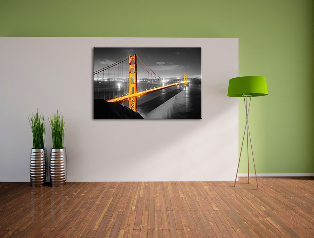 Pixxprint riesige Golden Gate Bridge B&W, Größe: 120x80cm, Leinwandbild, fertig gespannt, Wandbild, Dekoration, Kunstdruck, kein Poster