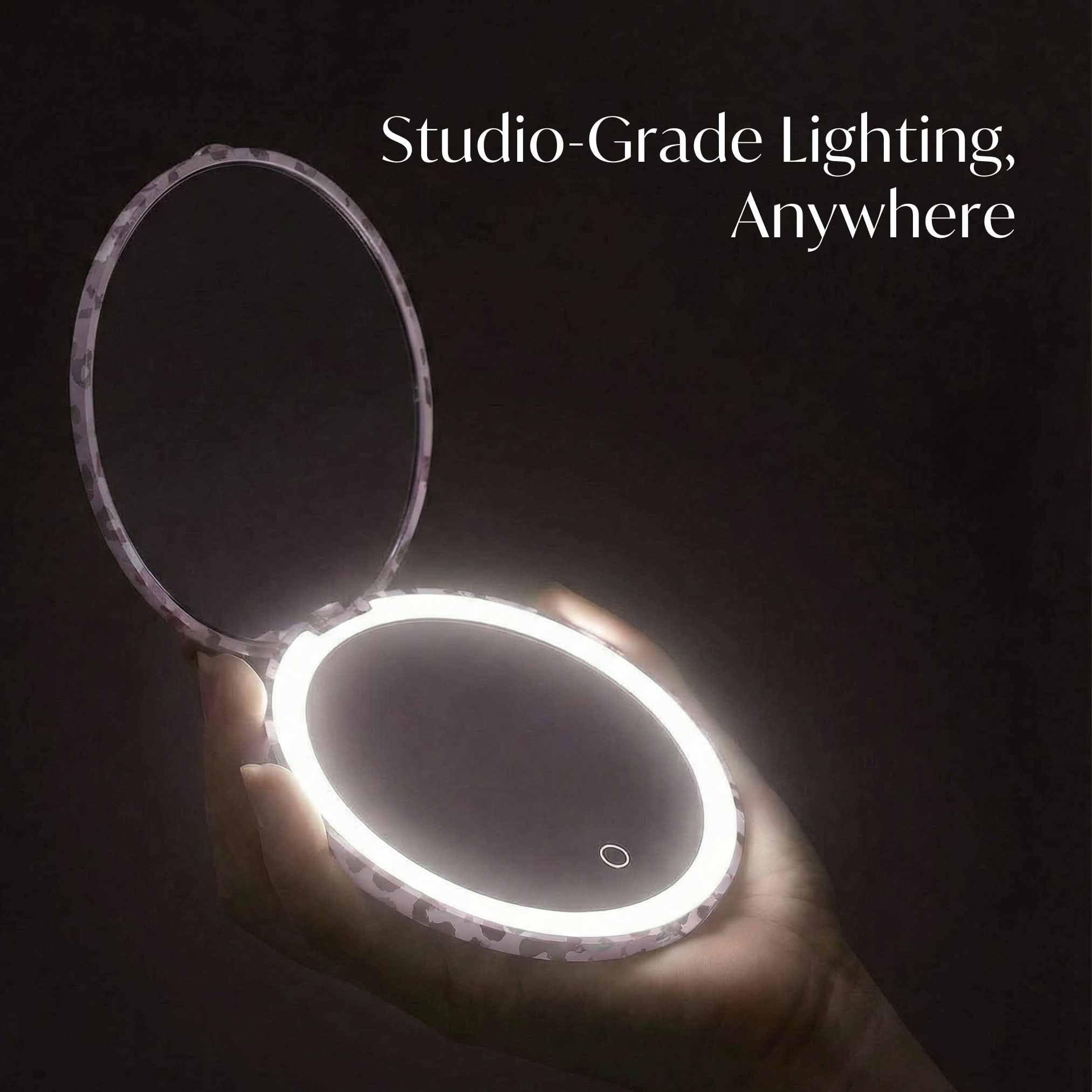 Fancii Mini Taylor, specchio ingranditore compatto con luce LED, 10x/1x, ricaricabile, 3 impostazioni di illuminazione, dimmerabile, piccolo specchio da viaggio illuminato da tenere in mano, per tasca