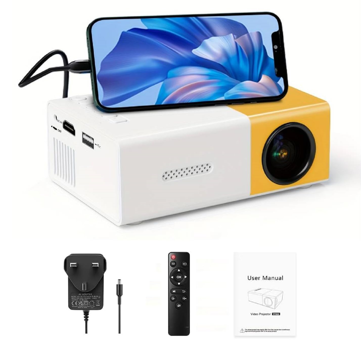 Kresal Smart Projector, Portable LED Mini Projector, 24-60 inches Home Theater, Video Projector, Suitable for Outdoor Recreation and Home Theaters