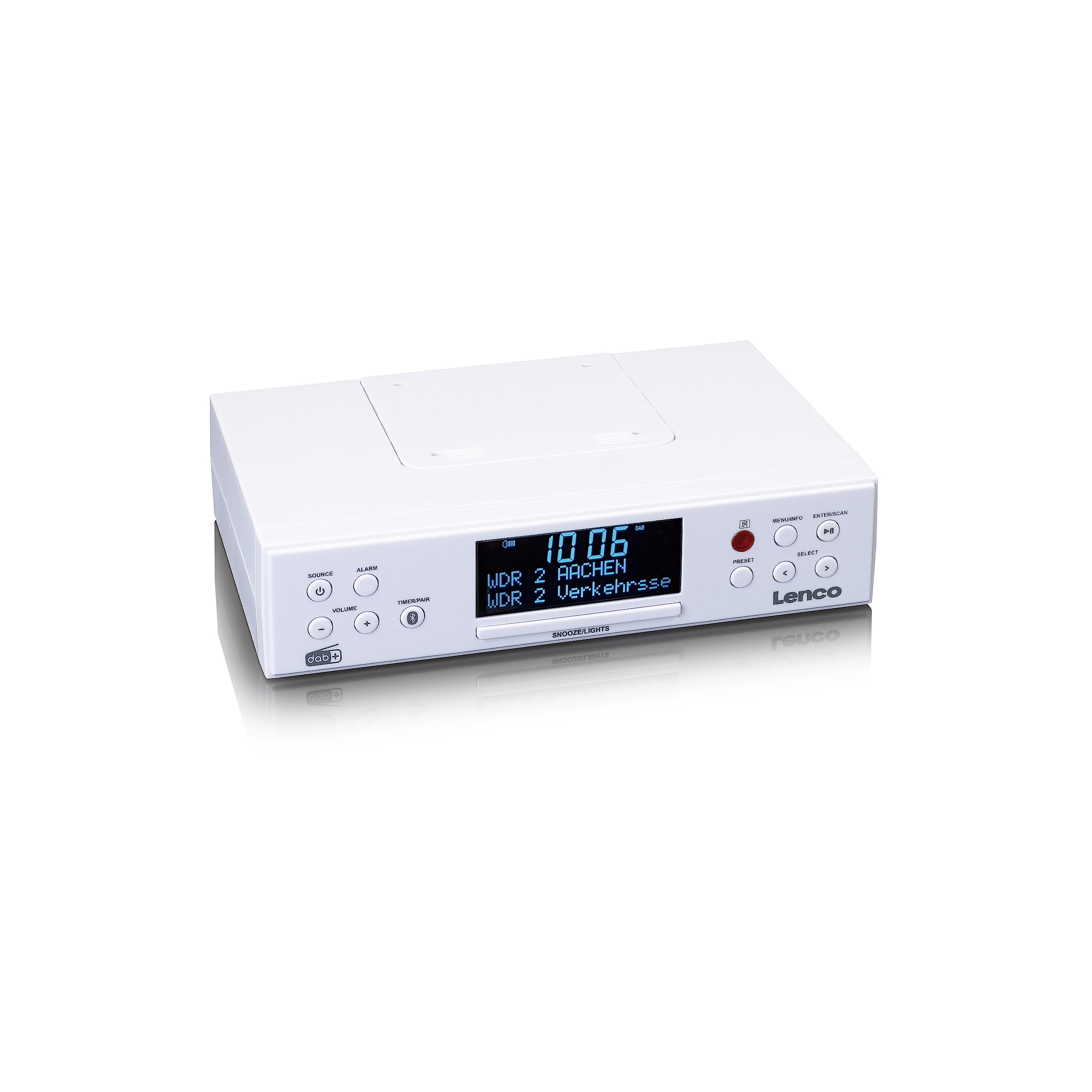 Lenco KCR-190 Radio de Cocina Dab+ - Bluetooth - PLL FM - 30 Presets de Emisoras - Pantalla y Luz LED - Temporizador - Alarma - Blanco