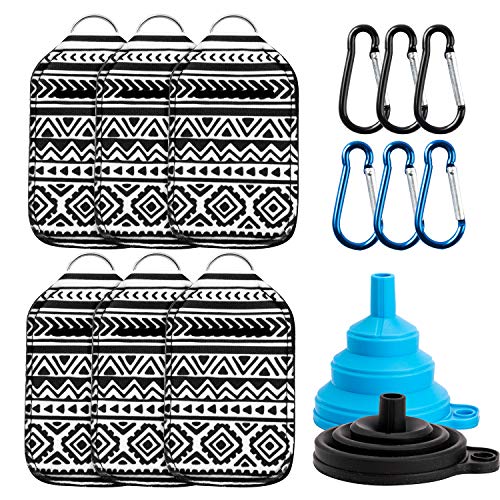 GROBRO7 14Pcs Hand Sanitizer Bottle Holder Portable 2Oz Travel Size Neoprene Empty Container Carabiner Keychain Ring Collapsible Silicone Funnels Refillable Leak Proof Liquid Soap for Backpack Purse
