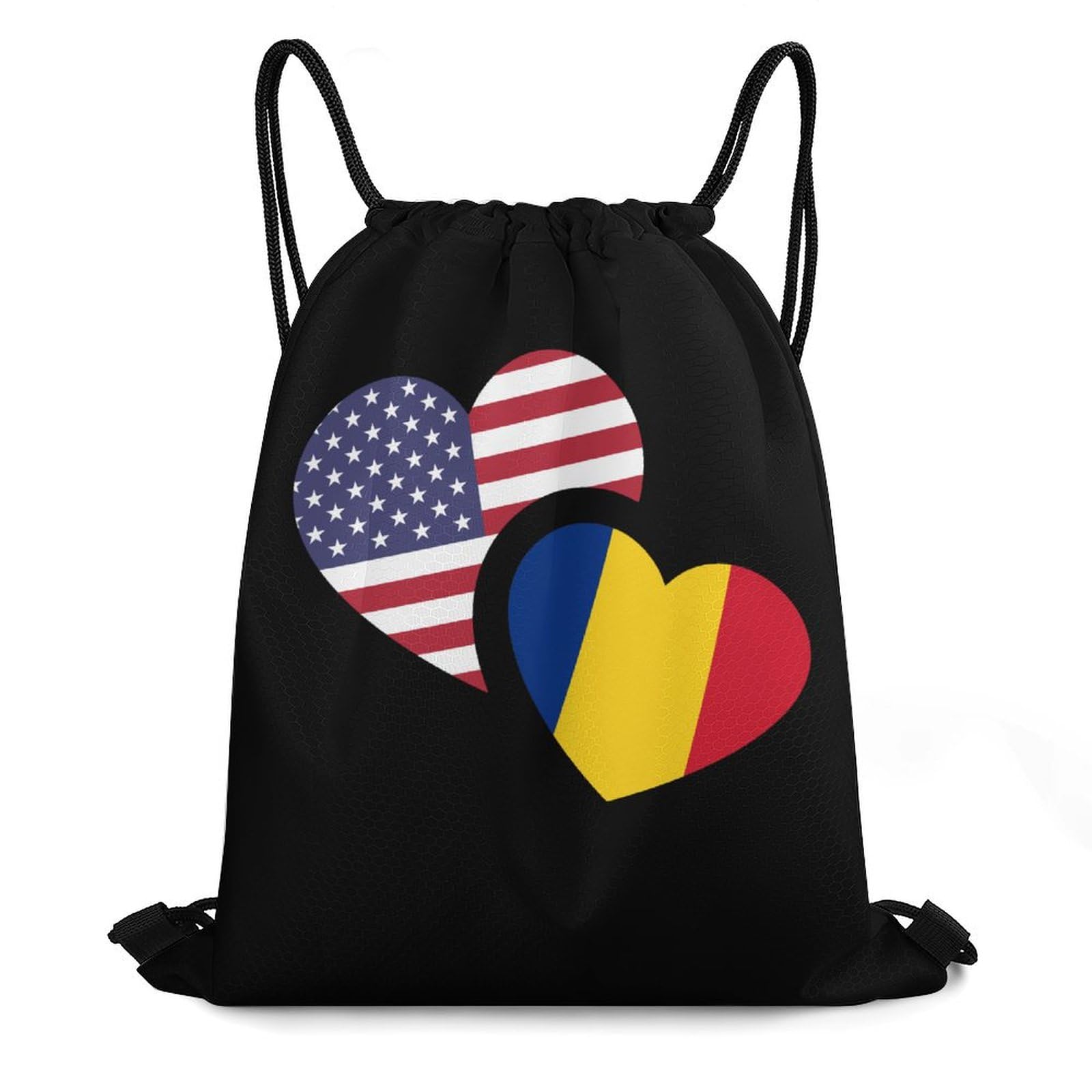 Romania US Flag Drawstring Backpack Durable Sport Gym Bags Daypack for Men Women 35 * 42cm