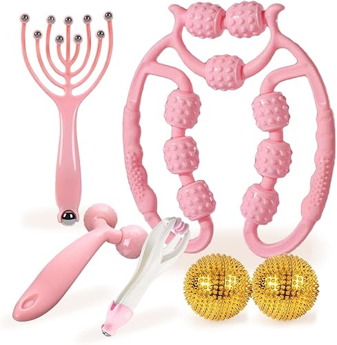 Rodillo de masaje 5 en 1 para piernas, rodillo muscular de punto de gatillo (9 rollos), masajeador de dedos de doble cara, rodillo de mano,