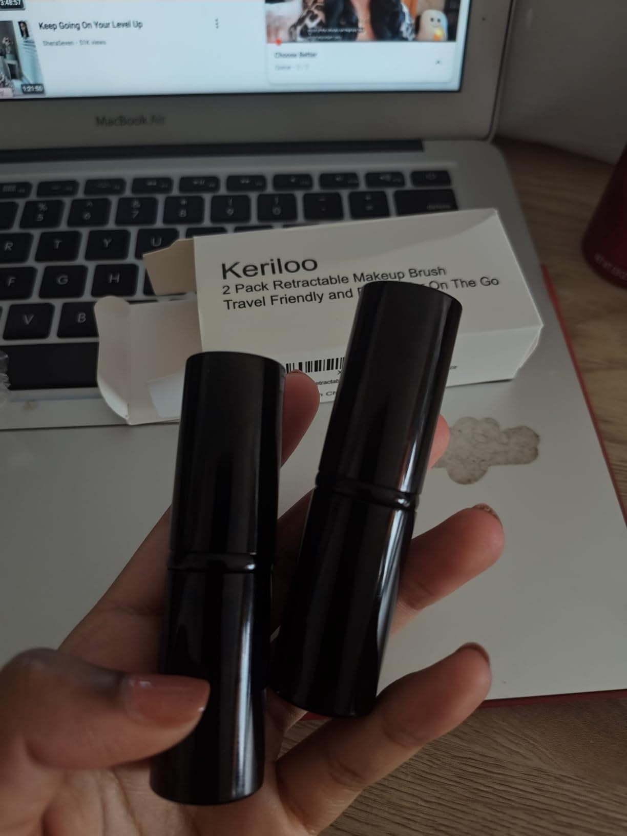 Keriloo Retractable Kabuki Makeup Brush, 2 Pack Travel Powder Foundation Makeup Brush Set Face Blush Brushes with Aluminum Handle for Liquid, Cream, Cosmetics, Loose Powder, Bronzer