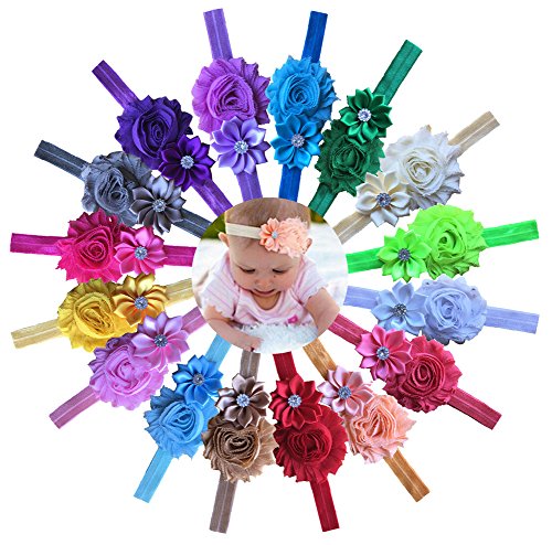 Qandsweet Baby Girl s Headbands Shabby Model Flower (16 Pack)