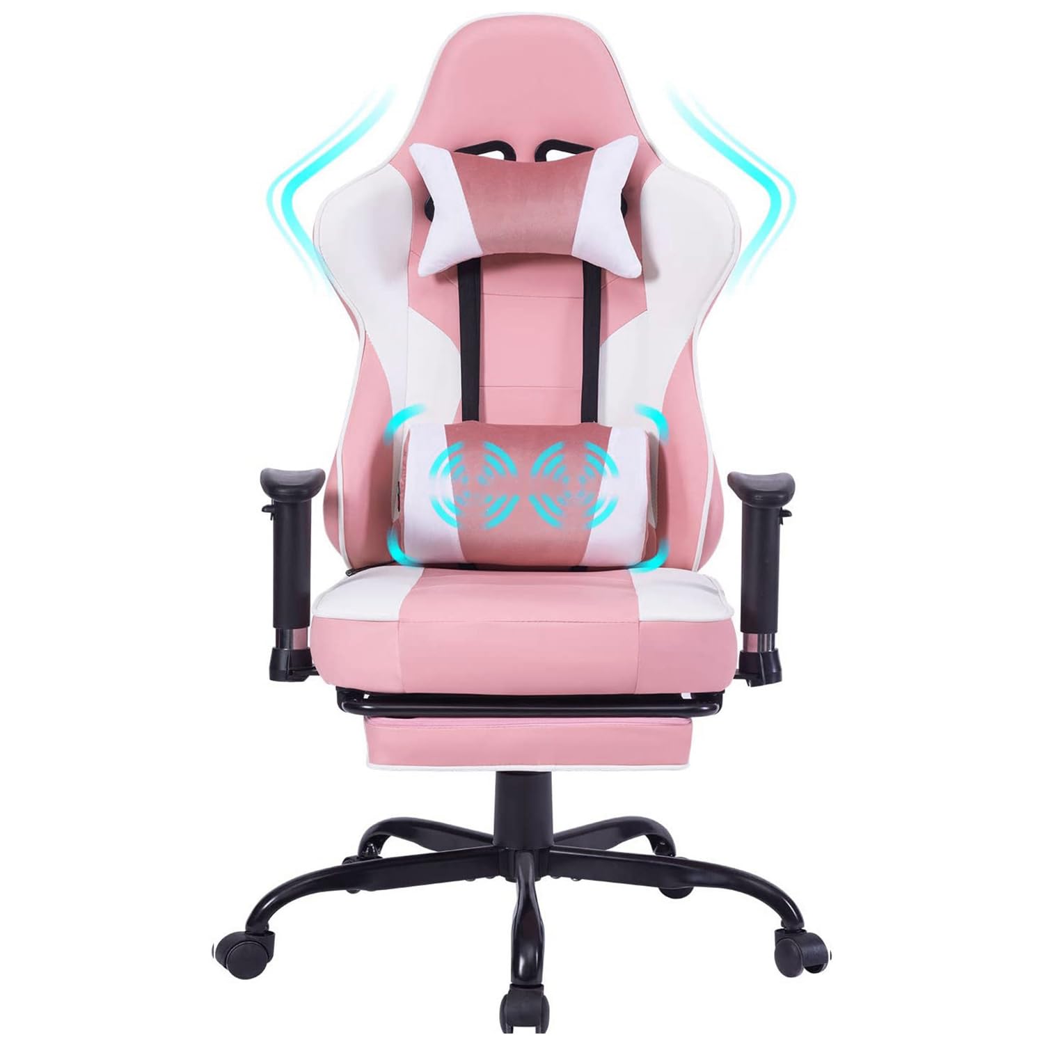Pink Gaming Chair with Footrest for Adults, PU Leather Secret Lab Chair with Headrest & 2D Arm, Gamer Chair with Vibration Massage Lumbar Pillow 400 LBS Heavy Duty (Pink)